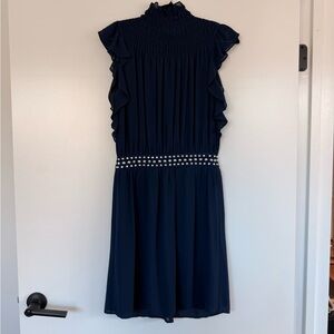 Michael Kors Navy Blue Ruffle Midi Dress